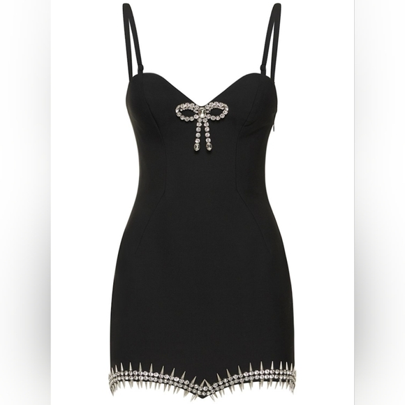 AREA Crystal Embellished Spike Sleeveless Mini Dress In Black US 10 Org $1,495 - Picture 4 of 16